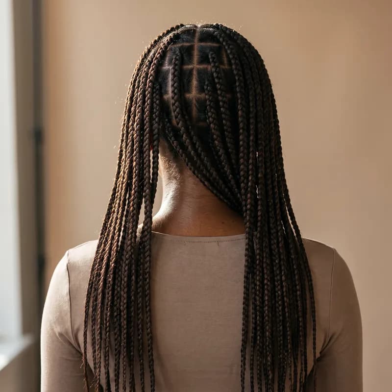 Box Braids — Waist length — protective style done at TF Loft Beauty in Gaithersburg, MD