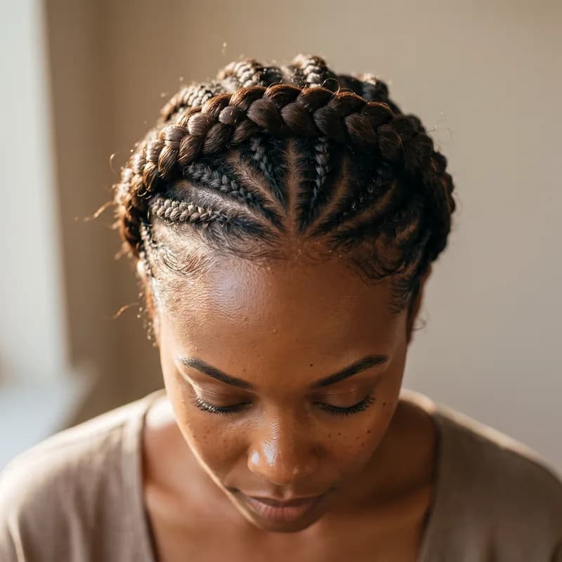 Feed-In Braids — Crown pattern — protective style done at TF Loft Beauty in Gaithersburg, MD