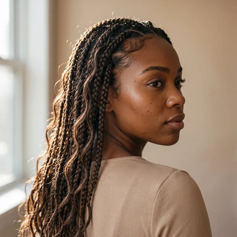 Knotless — Bohemian — Mid-back — protective style done at TF Loft Beauty in Gaithersburg, MD