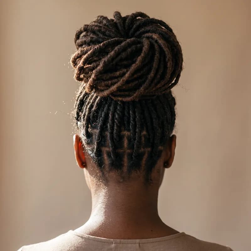 Loc Retwist + Style — High bun — protective style done at TF Loft Beauty in Gaithersburg, MD